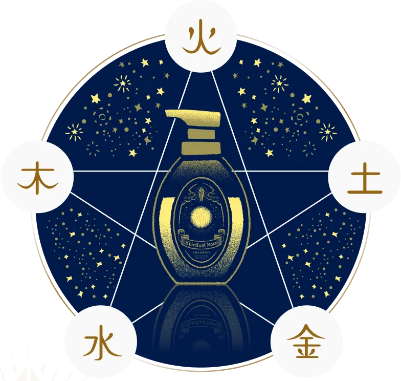 五行である、火土金水木を表す図